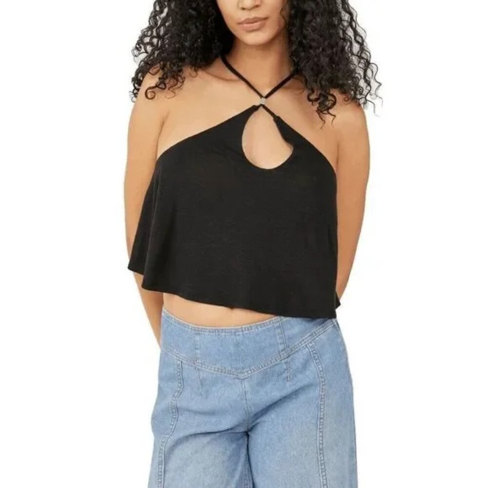NWT Free People Long Weekend Knit Halter Tank Black size:  MEDIUM